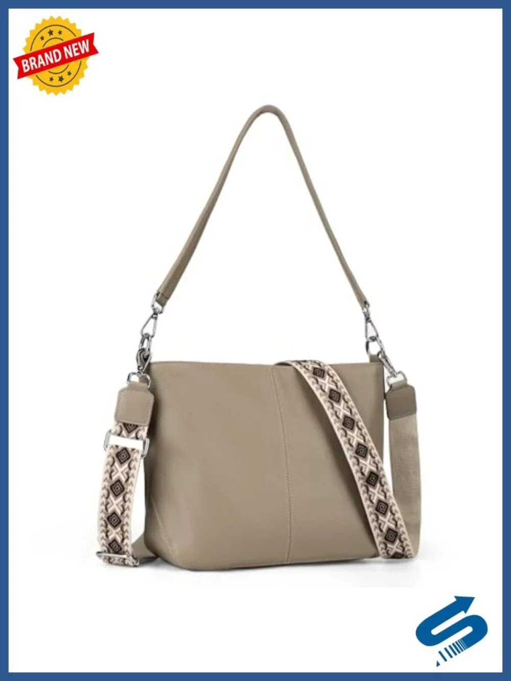 Genuine Leather Hobo Crossbody Bag with 2 Removable Straps
